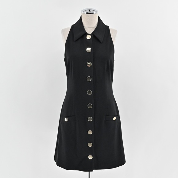 RACHEL PARCELL Dress Size M Black Sleeveless Collared Button Front Classic Mini - Picture 1 of 13